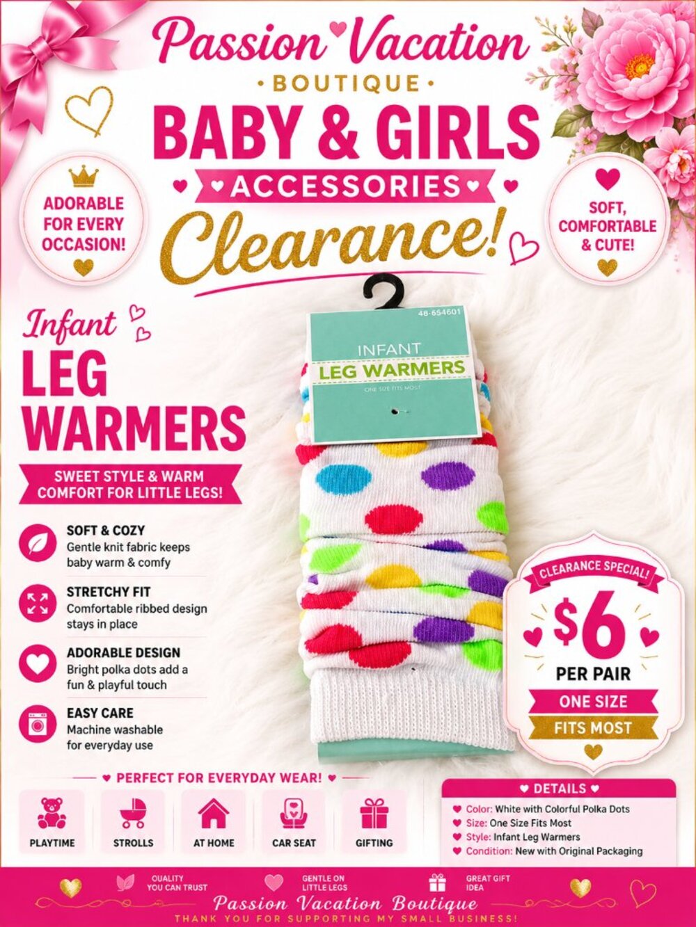 Infant Colorful Polka Dot Leg Warmers | Baby Girl One Size | New